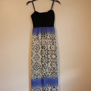 Size Large Full Length Blue White and Black Dress